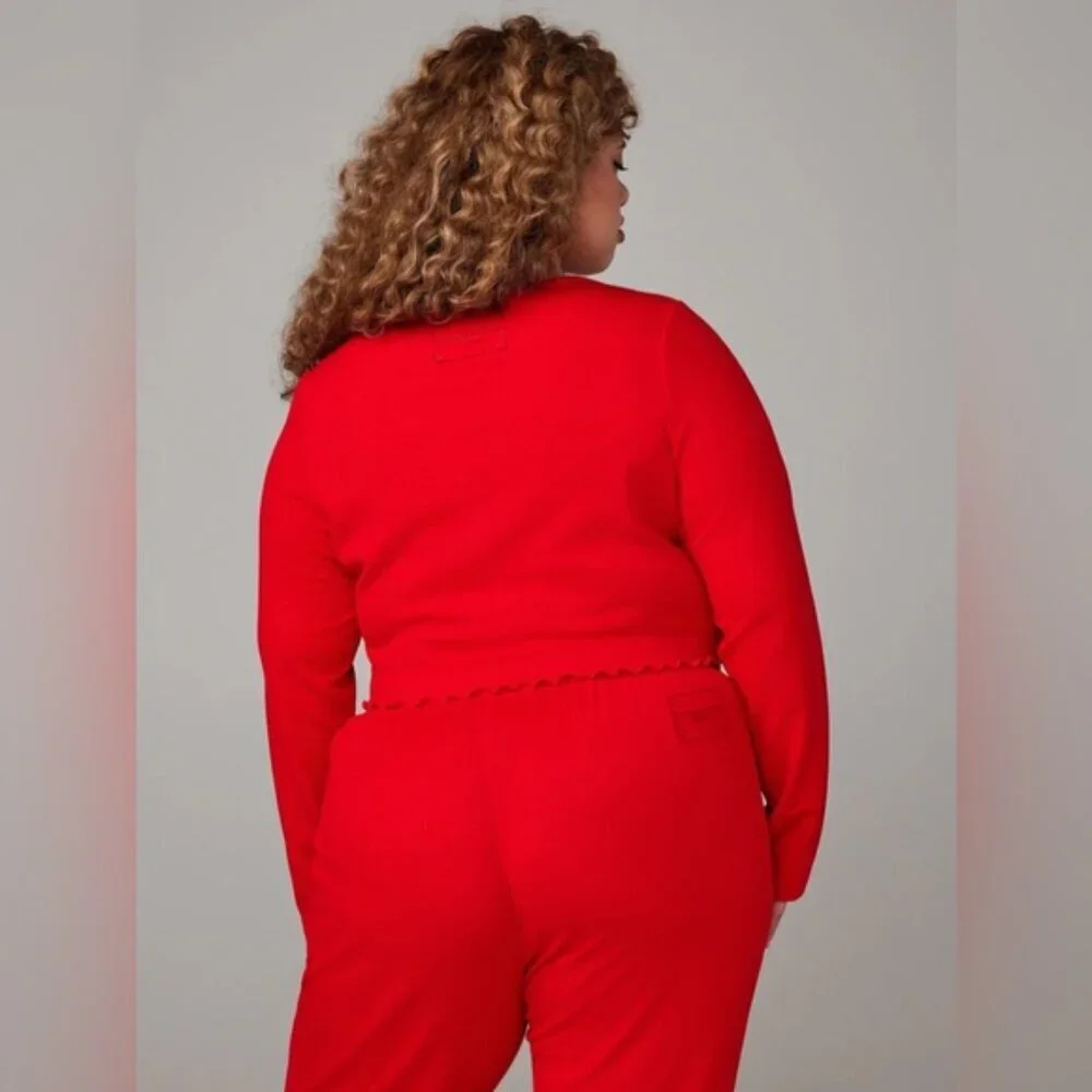 Savage X Fenty Long Sleeve Crop Women's Size‎ 1X Goji Berry Red Waffle Sleepwear